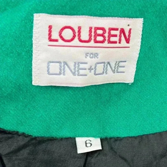 Louben Wool Jacket Vintage Canada Made Green Black Trim Shoulder Pads Retro - Picture 10 of 12